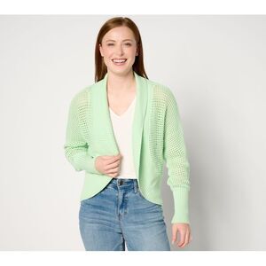 zuda Women's Top Sweater Sz S Ecovero Open Stitch Shrug Green A642821